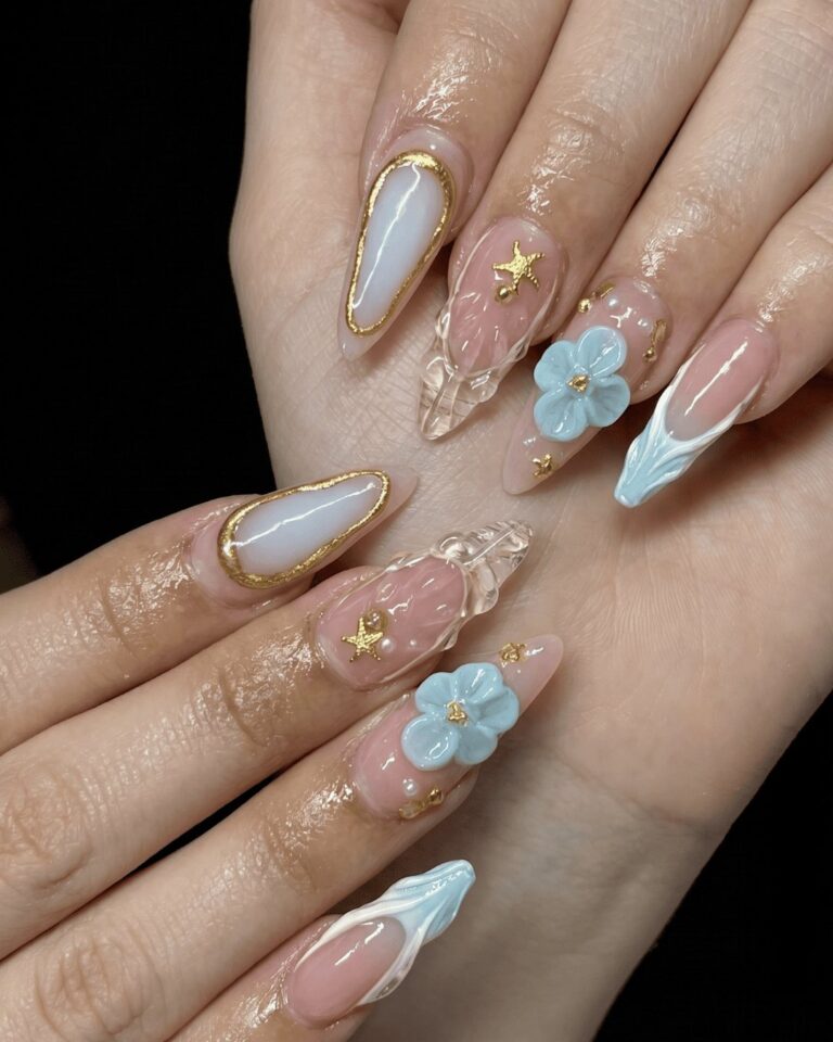 Baby blue nail design at Sophie's Nails Salon Edmonton