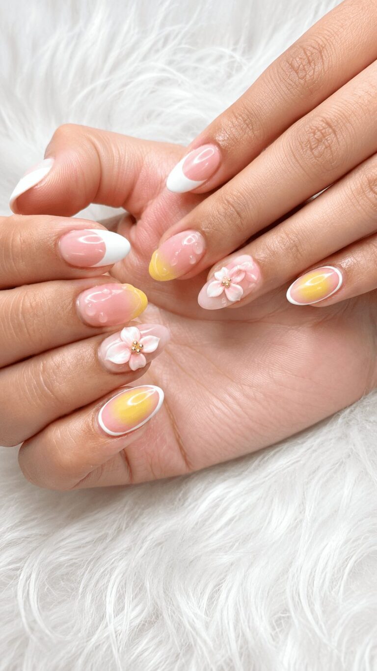 Pastel multicolor nail art at Sophie's Nails Edmonton