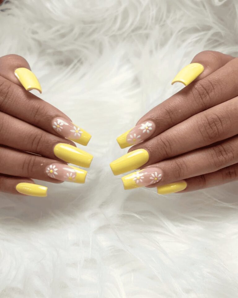 Bright yellow summer nails at Sophie's Nails Salon Edmonton